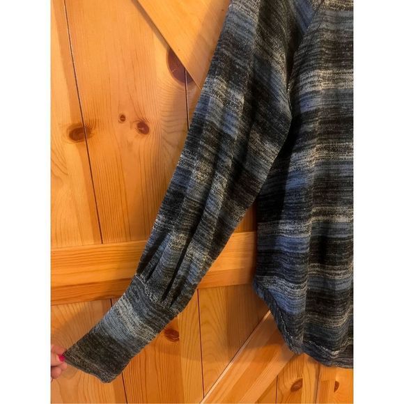 Free People Anthropologie Oversized Knit Striped Blue Gray Shirt Top M (1010) - Picture 2 of 5